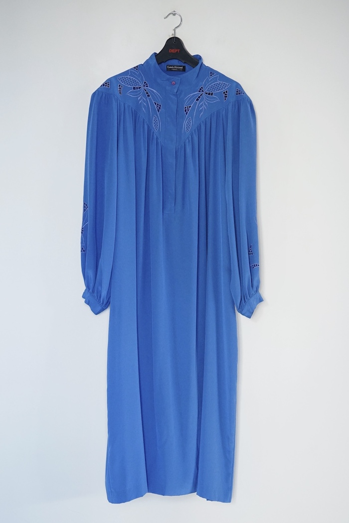 【SPECIAL SALE】Stand collar cut work long dress / ROYAL BLUE