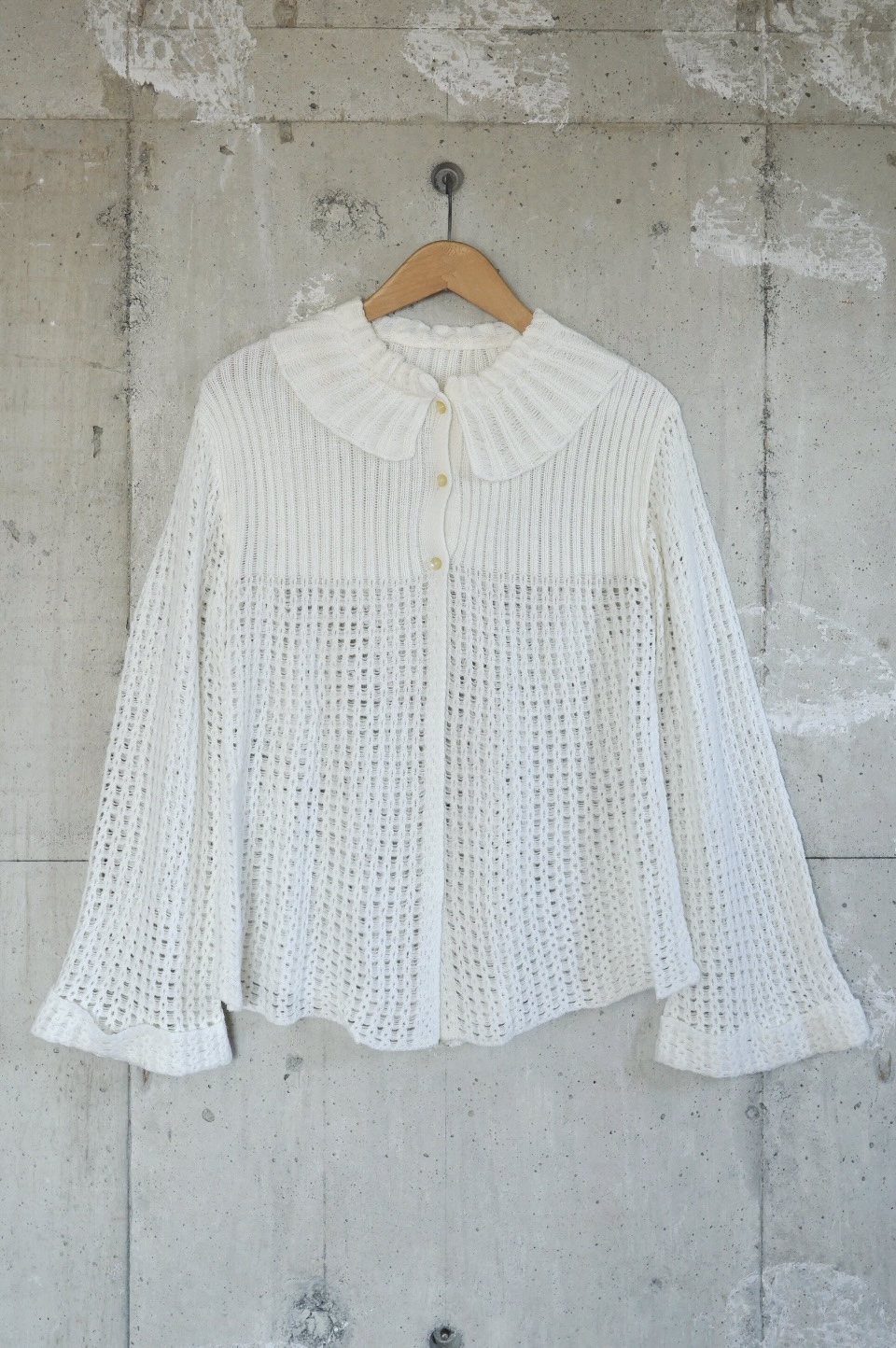 Peter Pan Collar Openwork Knit Cardigan