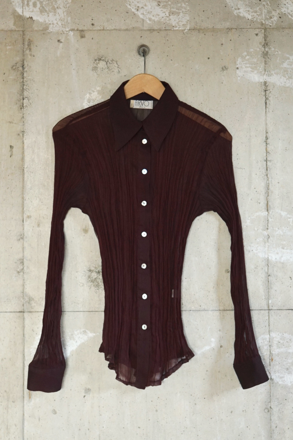 Pleated Sheer Blouse/Burgundy