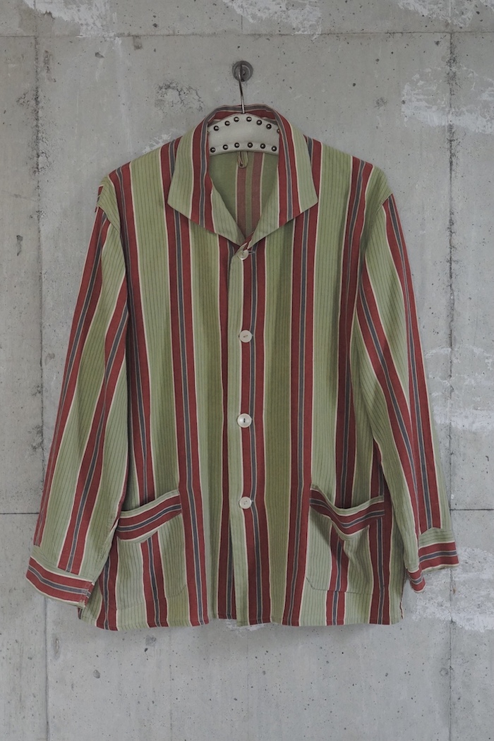 Striped pajama shirt / Pistachio × Red