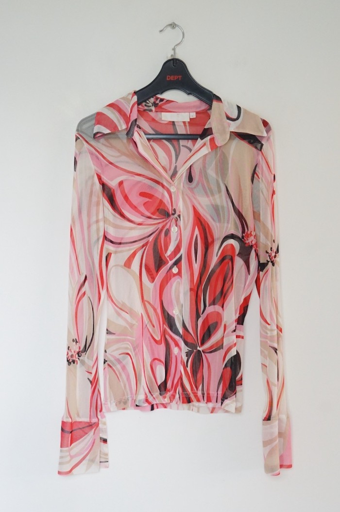 Abstract printed mesh blouse / PINK tone