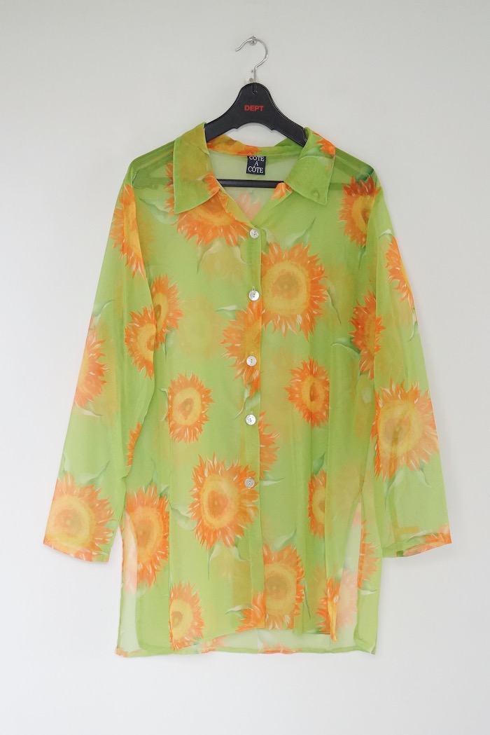 Sunflower printed sheer blouse / YELLOW GREEN