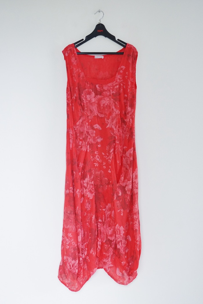Linen flower printed sleeveless dress / RED