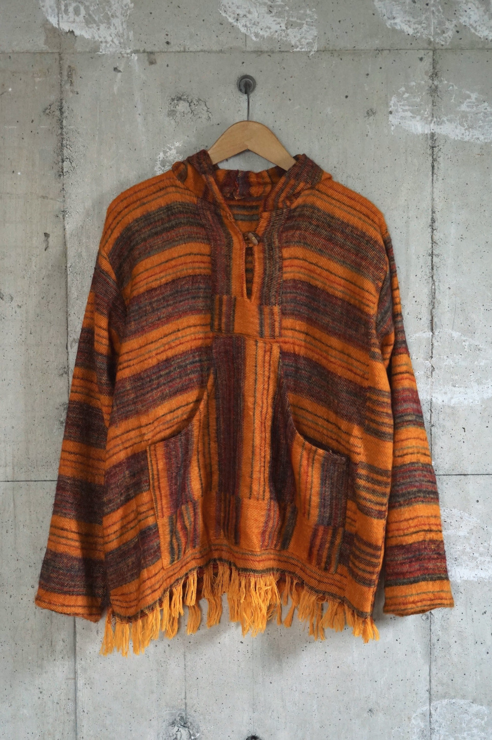 Woven Fringe Hoodie/Orange