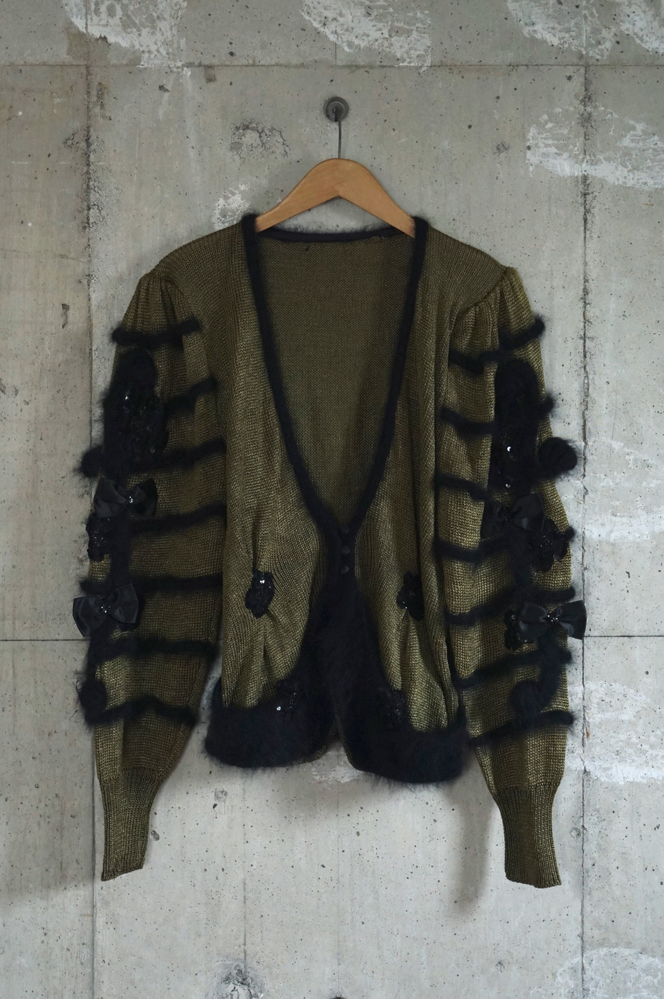 Embellished Puff-Sleeve Knit Cardigan